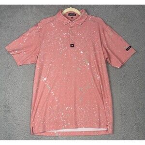 Bad Birdie Polo Shirt Mens Size Medium Pink Paint Splatter Golf Short Sleeve